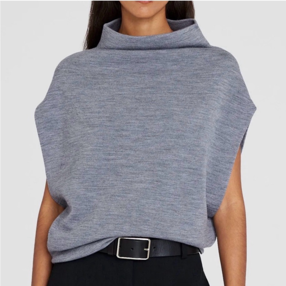 Club Monaco Abhy Wool Sweater Relaxed Gray Small Modern Mock Neck Work Women M